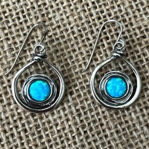 Sterling 925 Blue Faux Opal Didae Dangle Earrings